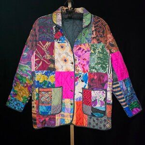 Vintage 220 Hickory Silk Multi Patchwork Quilted Jacket Reversible
